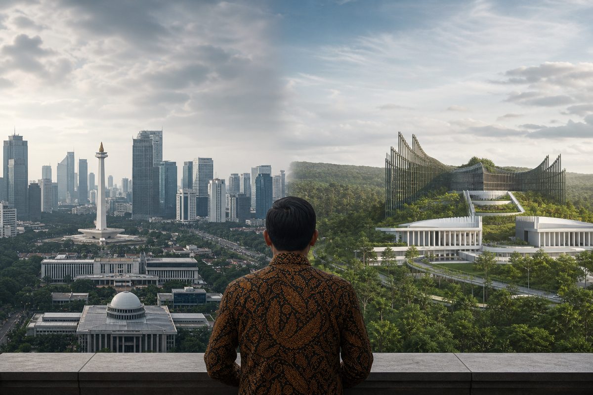 Ilustrasi editorial Otorita IKN dan Jakarta tetap ibu kota RI