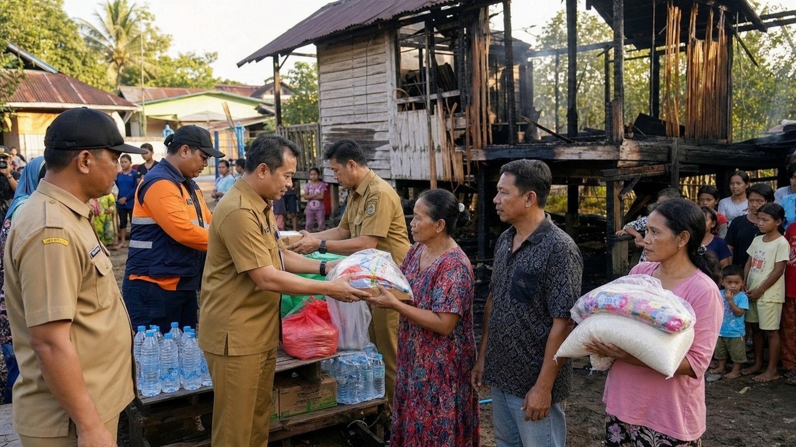 Ilustrasi warga menerima bantuan pascakebakaran di Kelurahan Baru, Kutai Kartanegara