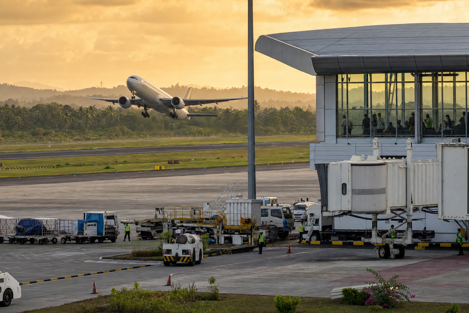 Ilustrasi pesawat lepas landas di Bandara SAMS Sepinggan Balikpapan