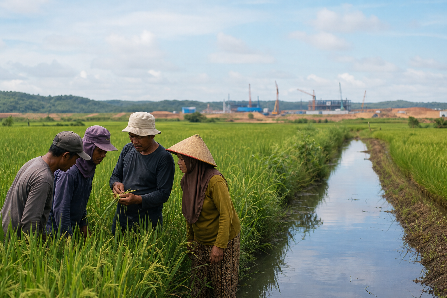 Petani memeriksa tanaman padi di sawah Kalimantan Timur untuk mendukung swasembada beras dan pasok IKN